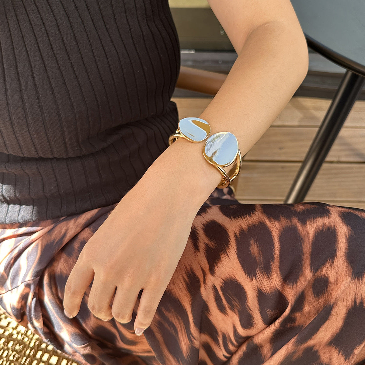 Geometric Ecstasy Gold Cuff Bracelet