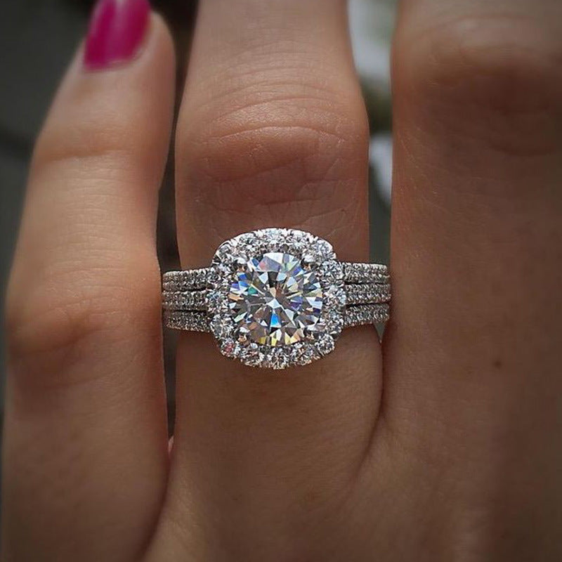 Triple Row Diamond Engagement Ring