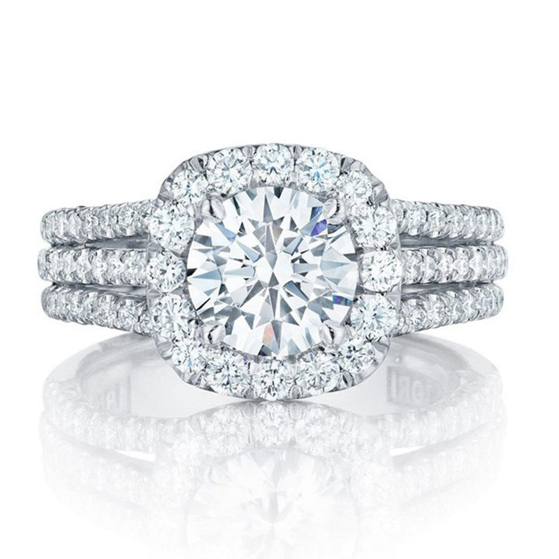 Triple Row Diamond Engagement Ring